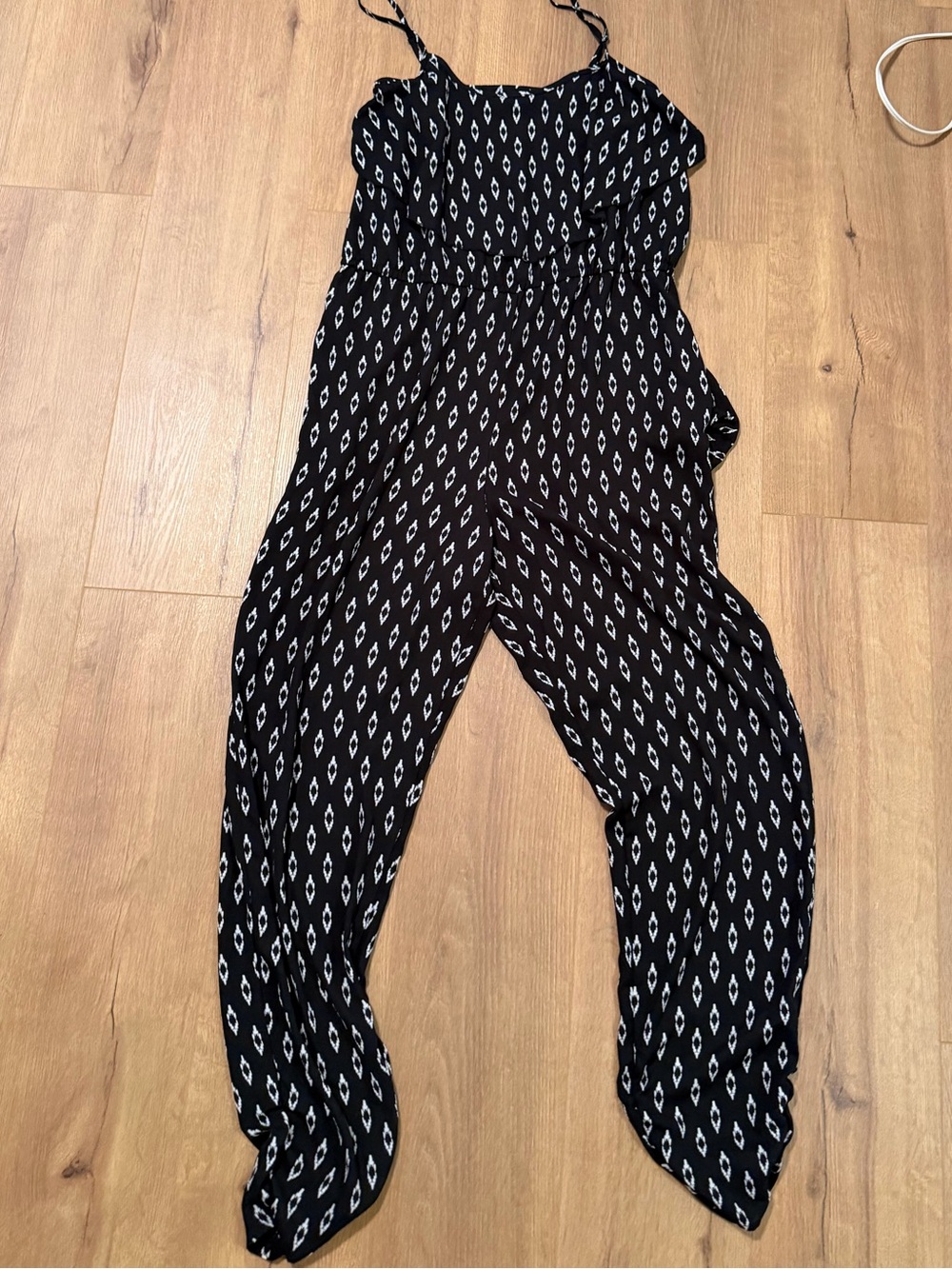 Xhilaration Black Printed Spaghetti-Strap Jumpsuit